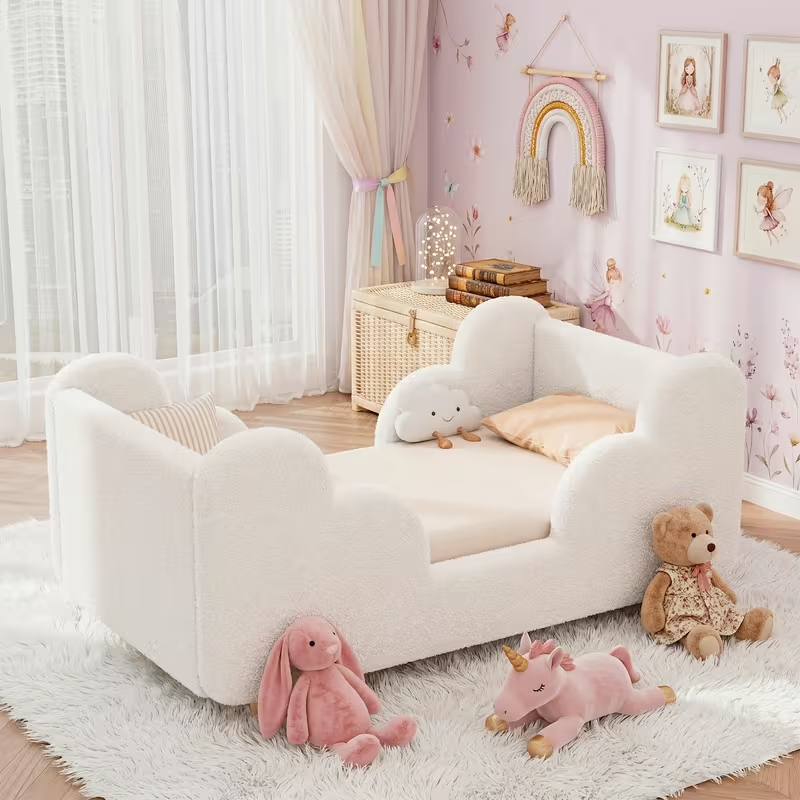 Soft boucle toddler bed frame